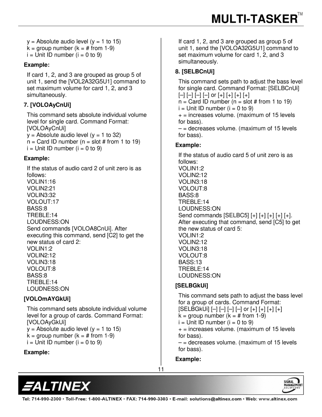 Altinex MT113-102/103 manual VOLOAyCnUi, VOLOmAYGkUi, SELBCnUi, SELBGkUi 