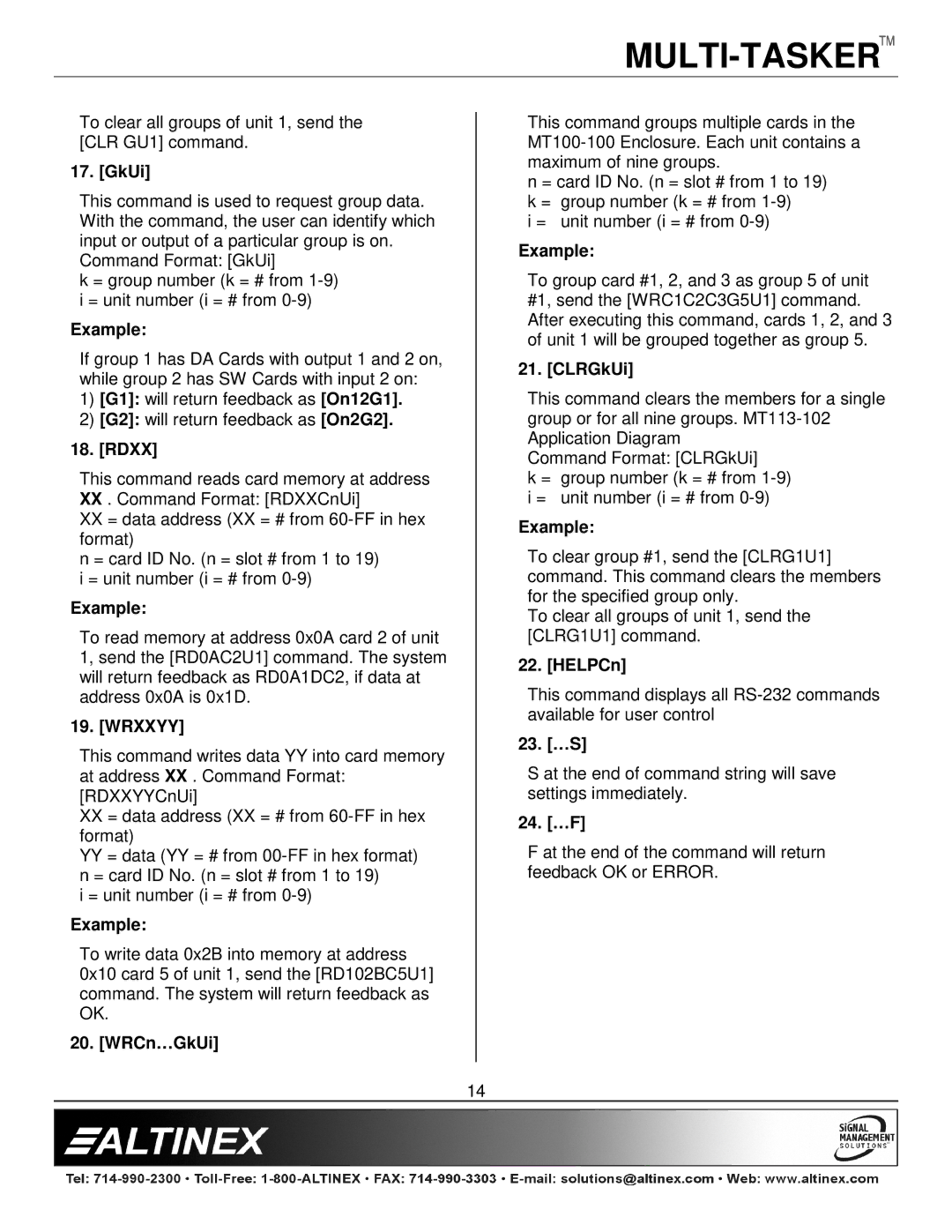 Altinex MT113-102/103 manual Rdxx, Wrxxyy, WRCn…GkUi, CLRGkUi, HELPCn, 23. …S, 24. …F 