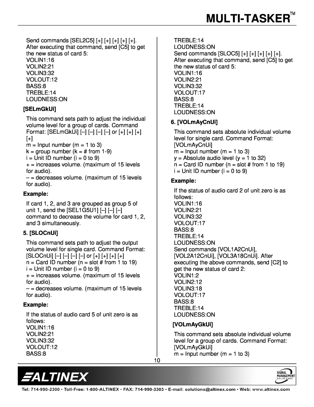 Altinex MT113-102/103 manual Multi-Tasker, SELmGkUi, SLOCnUi, VOLmAyCnUi, VOLmAyGkUi 