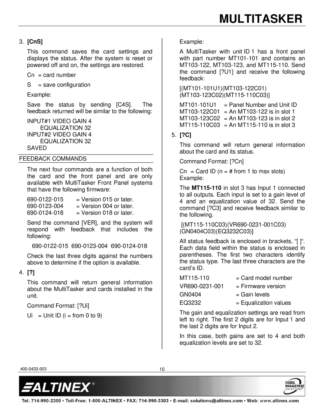 Altinex MT115-110 manual CnS 