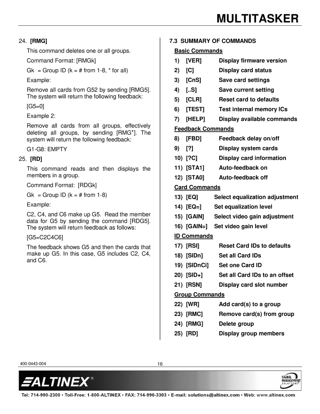 Altinex MT115-111 manual Ver, Clr, Test, Help, Fbd, Gain=, Rsi, Rsn, Rmc, Rmg 