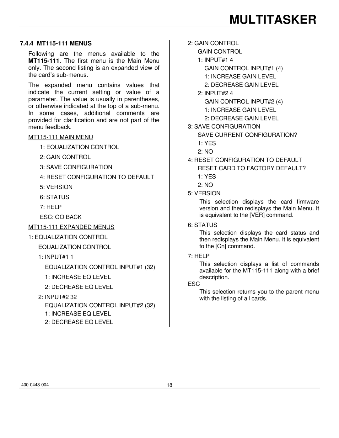 Altinex manual 4 MT115-111 Menus 