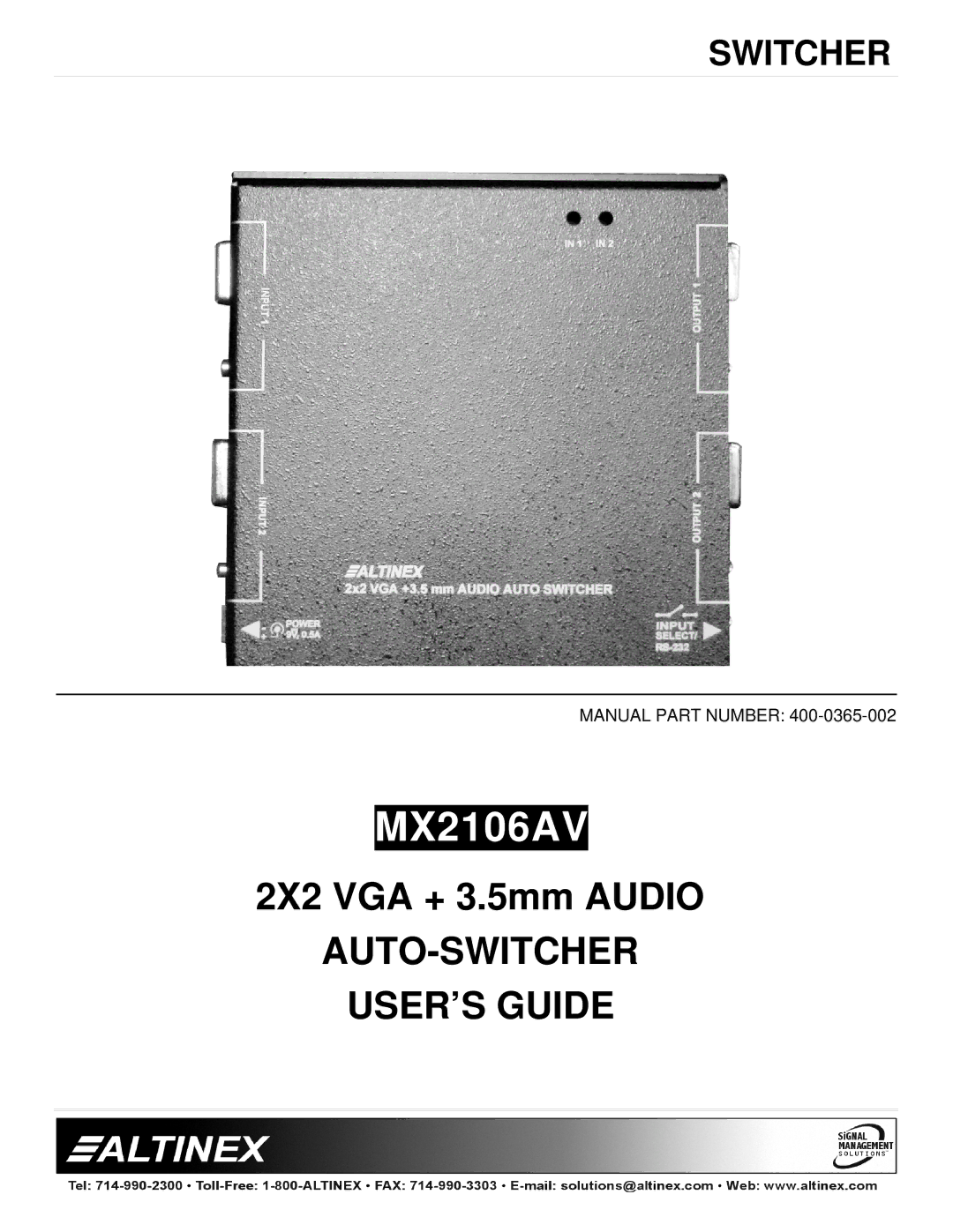 Altinex MX2106AV manual 