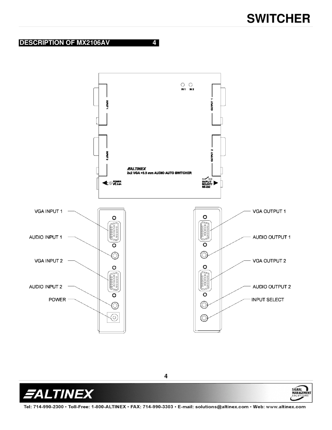 Altinex manual Description of MX2106AV 