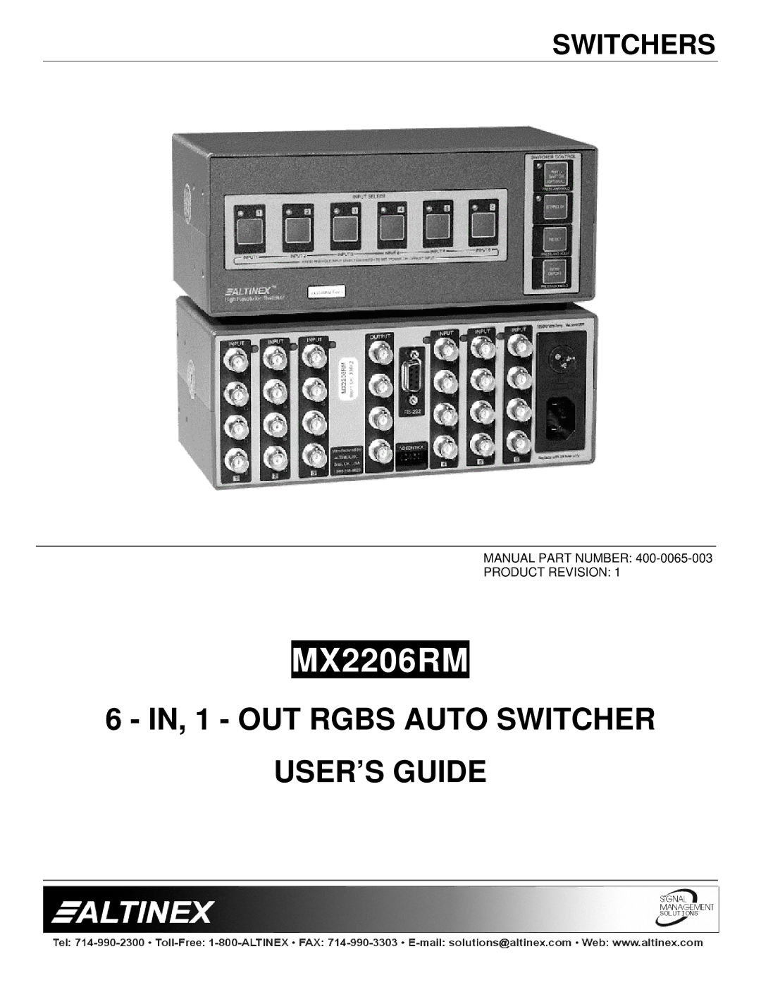 Altinex MX2206RM manual 