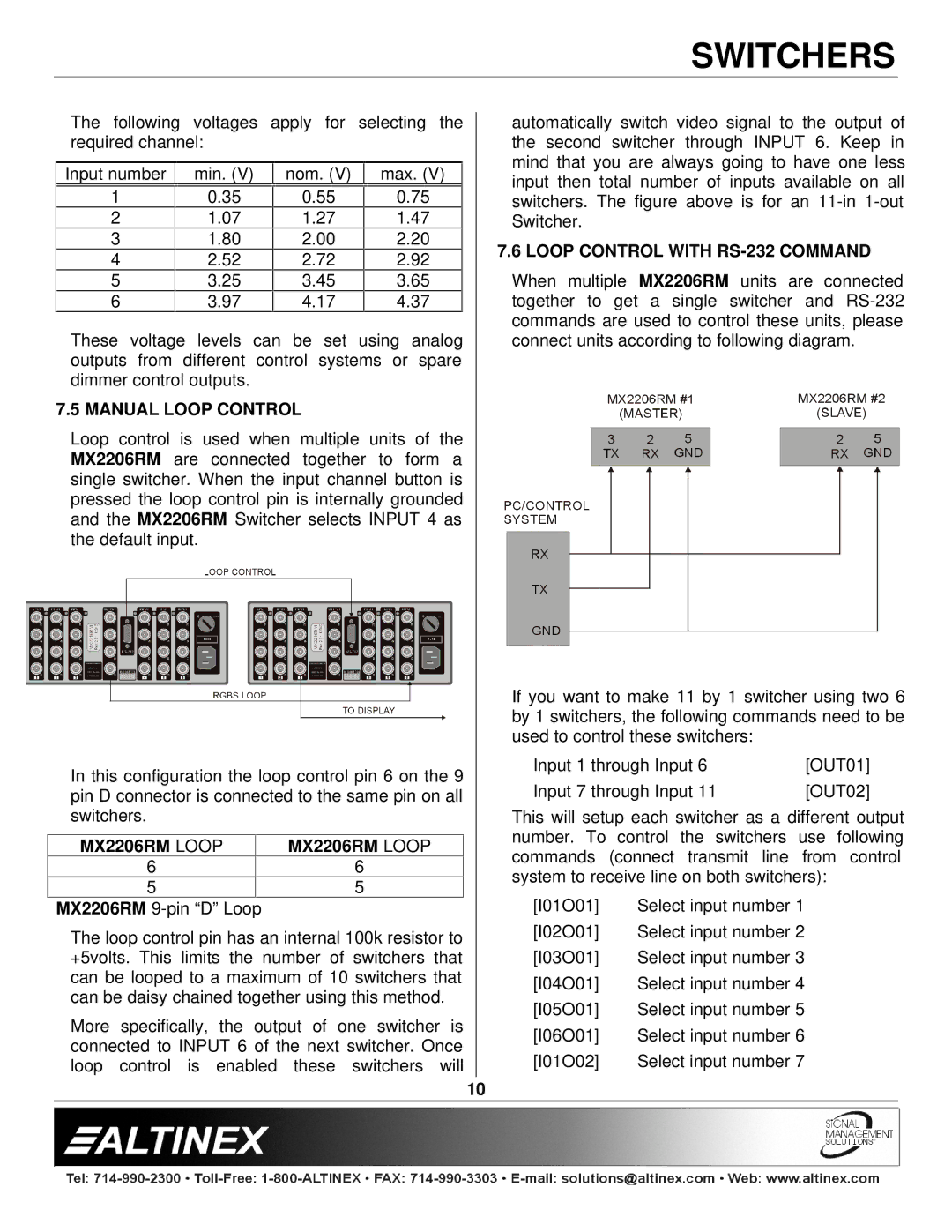 Altinex manual Loop Control with RS-232 Command, Manual Loop Control, MX2206RM Loop 