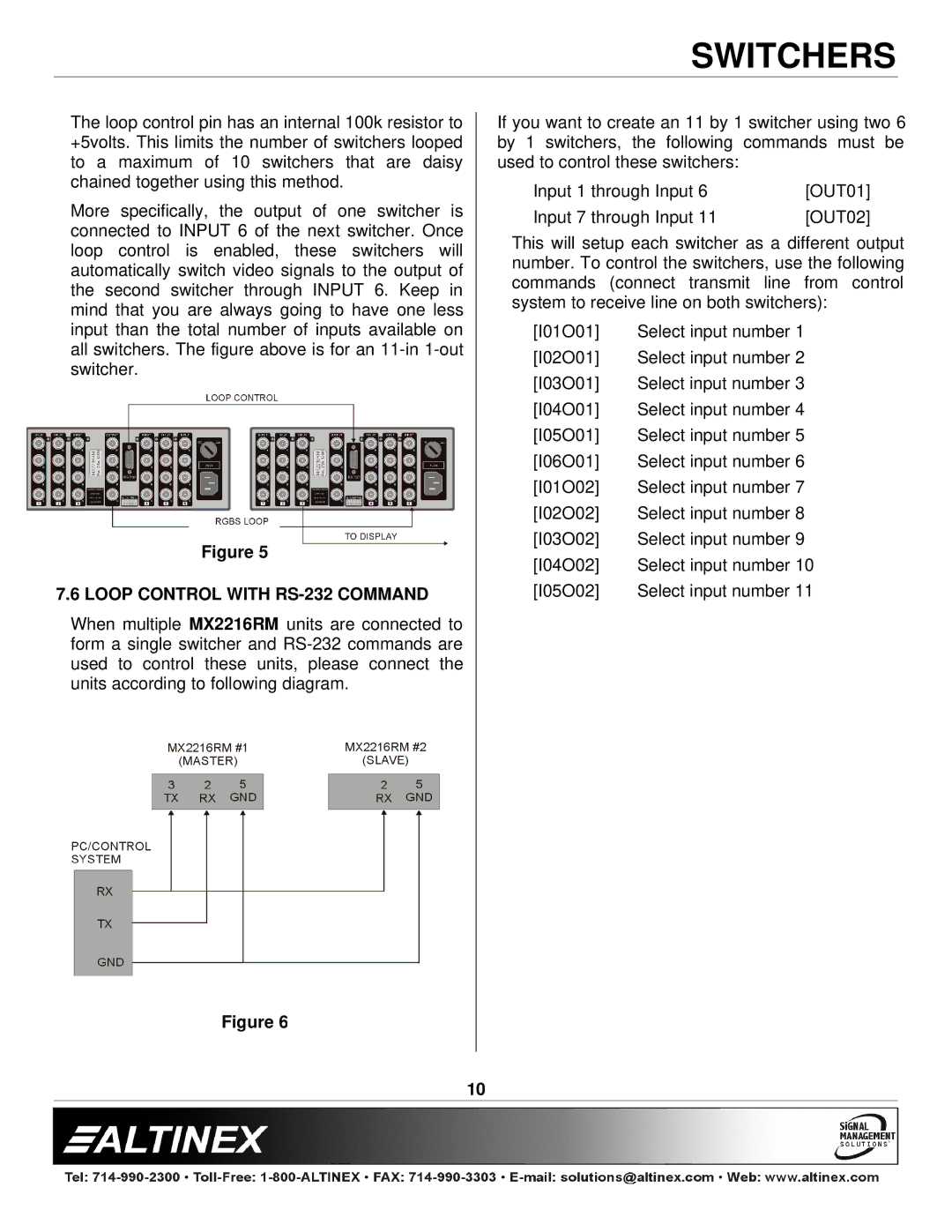 Altinex MX2216RM manual Loop Control with RS-232 Command 