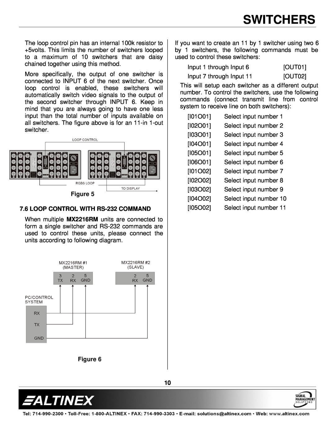 Altinex MX2216RM manual LOOP CONTROL WITH RS-232 COMMAND, Switchers 