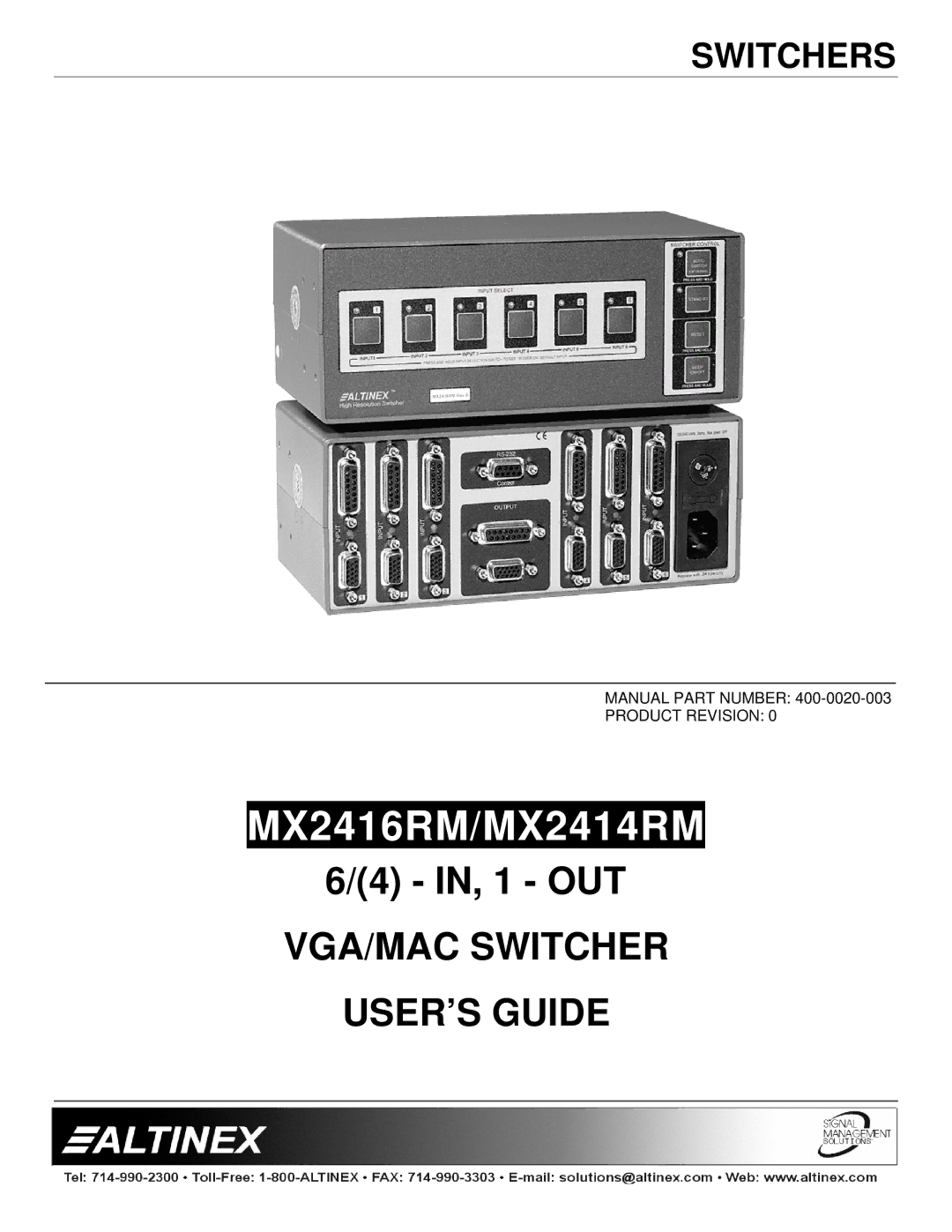 Altinex manual MX2416RM/MX2414RM 