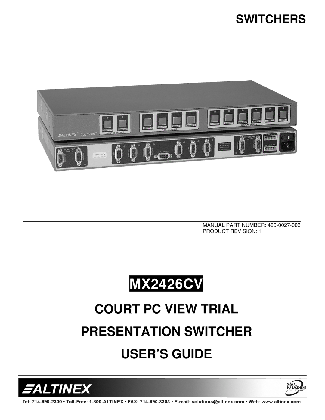 Altinex MX2426CV manual 