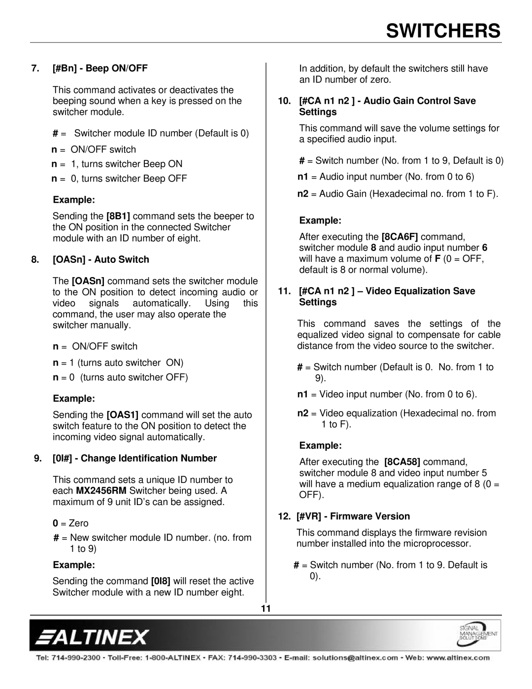 Altinex MX2456RM manual #Bn Beep ON/OFF, OASn Auto Switch, 0I# Change Identification Number, 12. #VR Firmware Version 