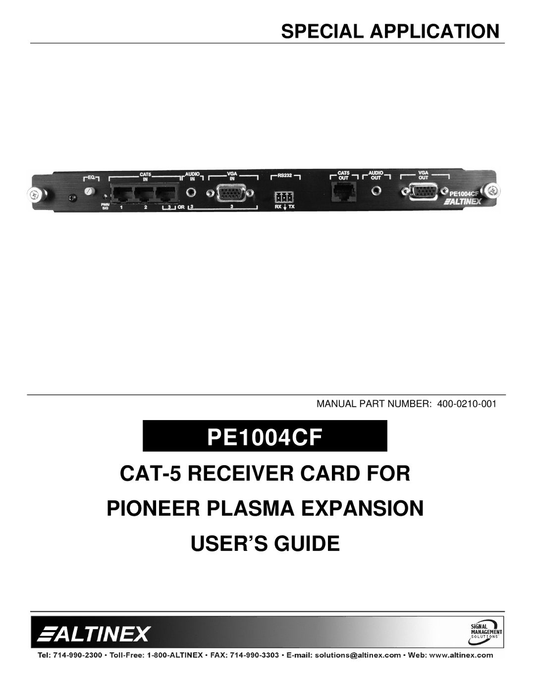 Altinex PE1004CF manual 