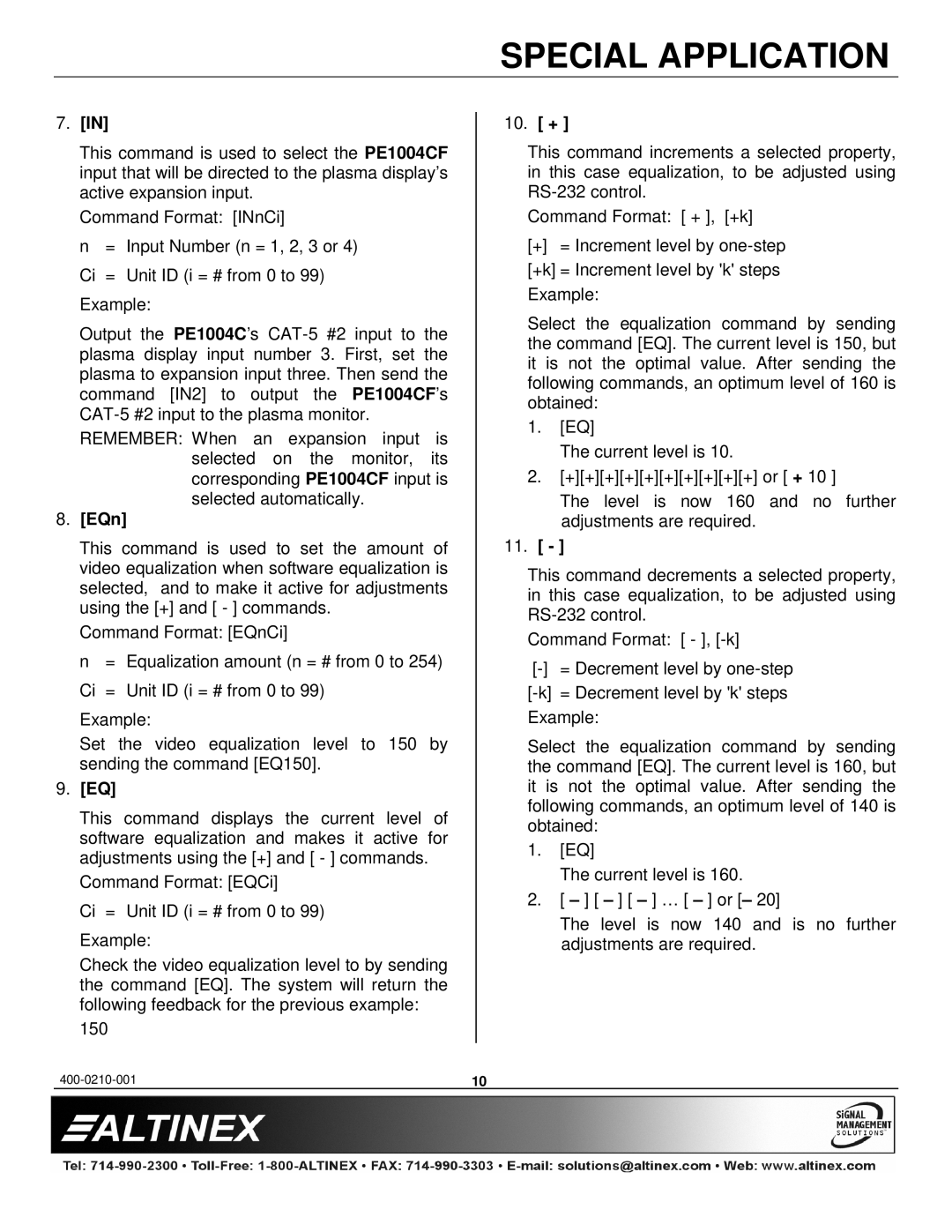 Altinex PE1004CF manual EQn, 10. + 