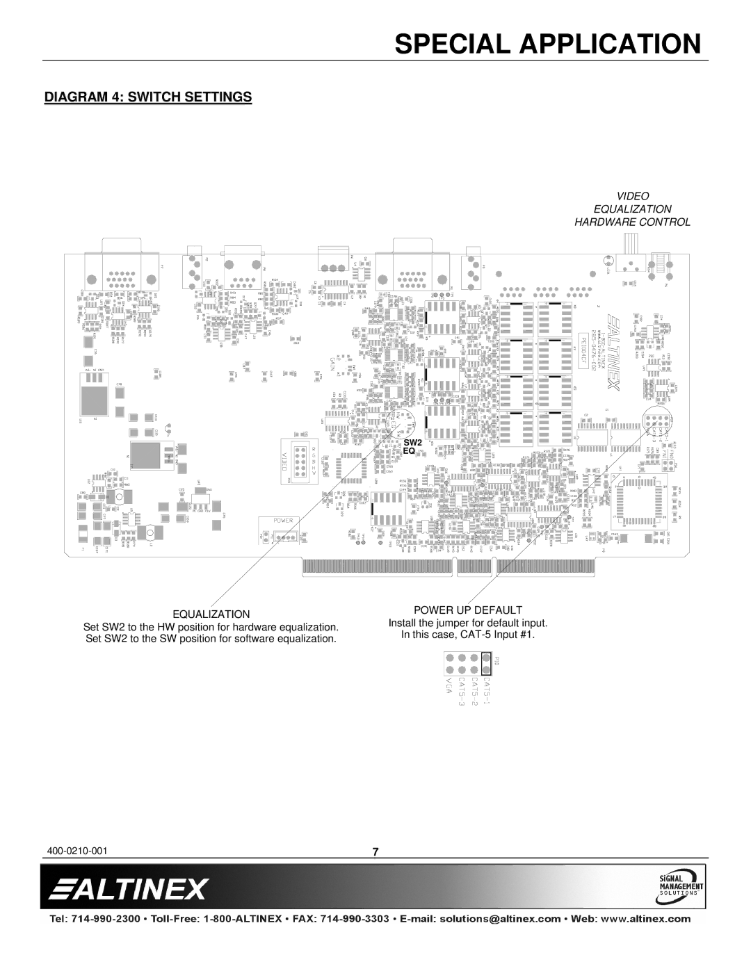 Altinex PE1004CF manual Diagram 4 Switch Settings, Equalization 