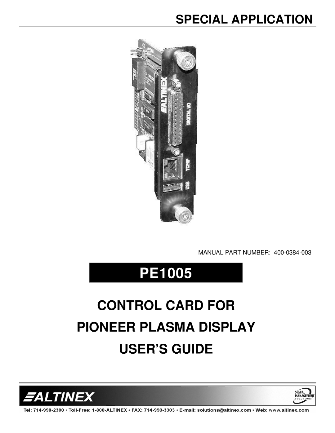 Altinex PE1005 manual 