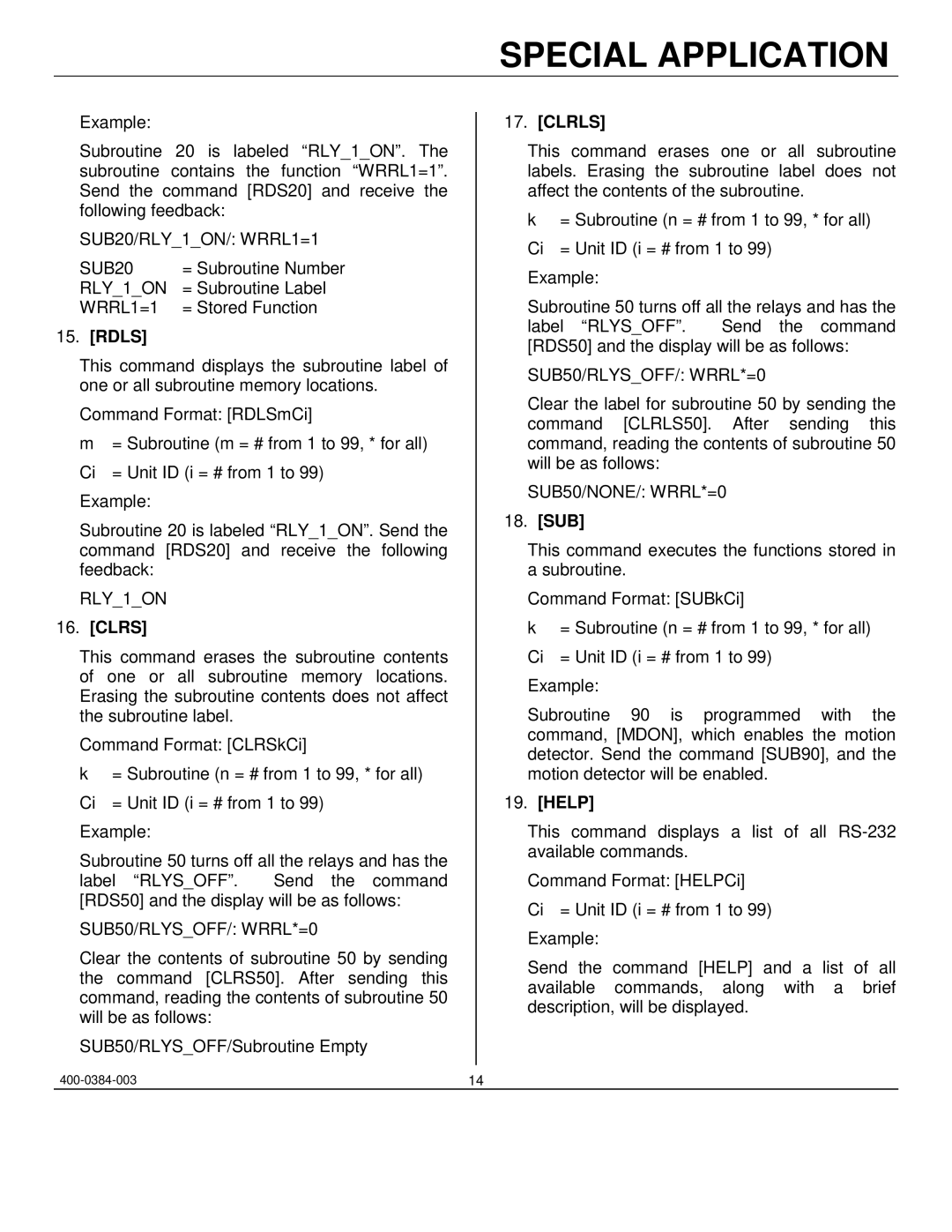 Altinex PE1005 manual Rdls, Clrs, Clrls, Sub, Help 