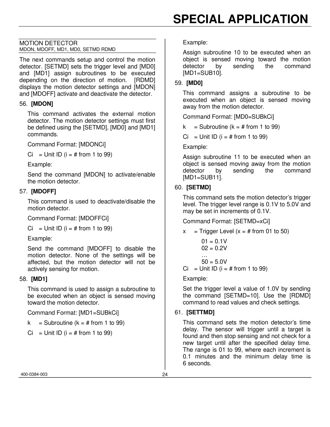 Altinex PE1005 manual Mdon, Mdoff, 58. MD1, 59. MD0, Setmd, Settmd 