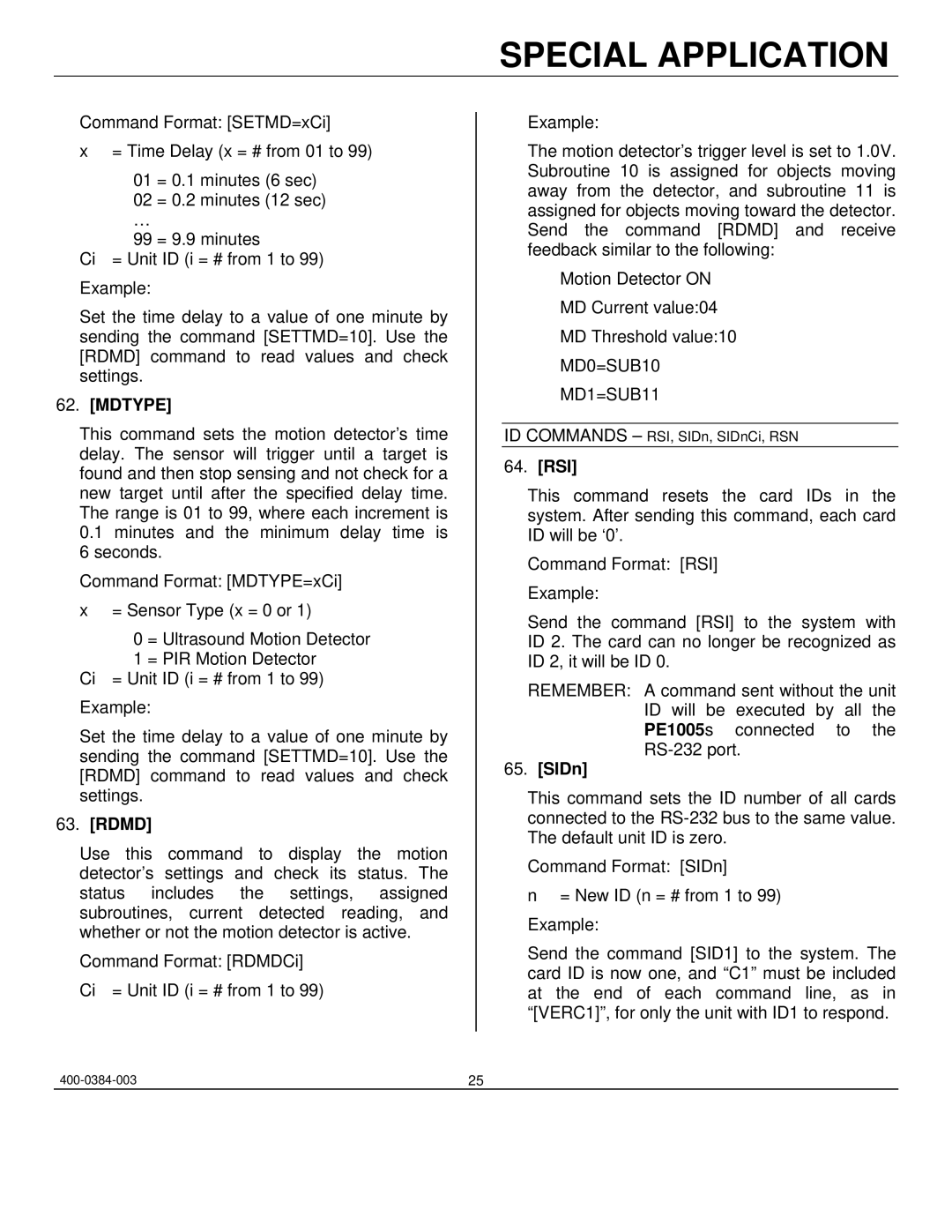 Altinex PE1005 manual Mdtype, Rdmd, MD0=SUB10 MD1=SUB11, Rsi, SIDn 