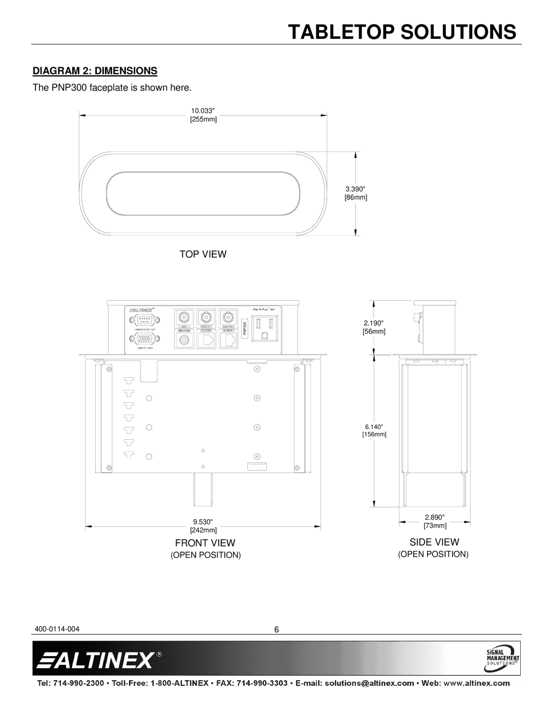 Altinex PNP350, PNP300 manual Diagram 2 Dimensions 