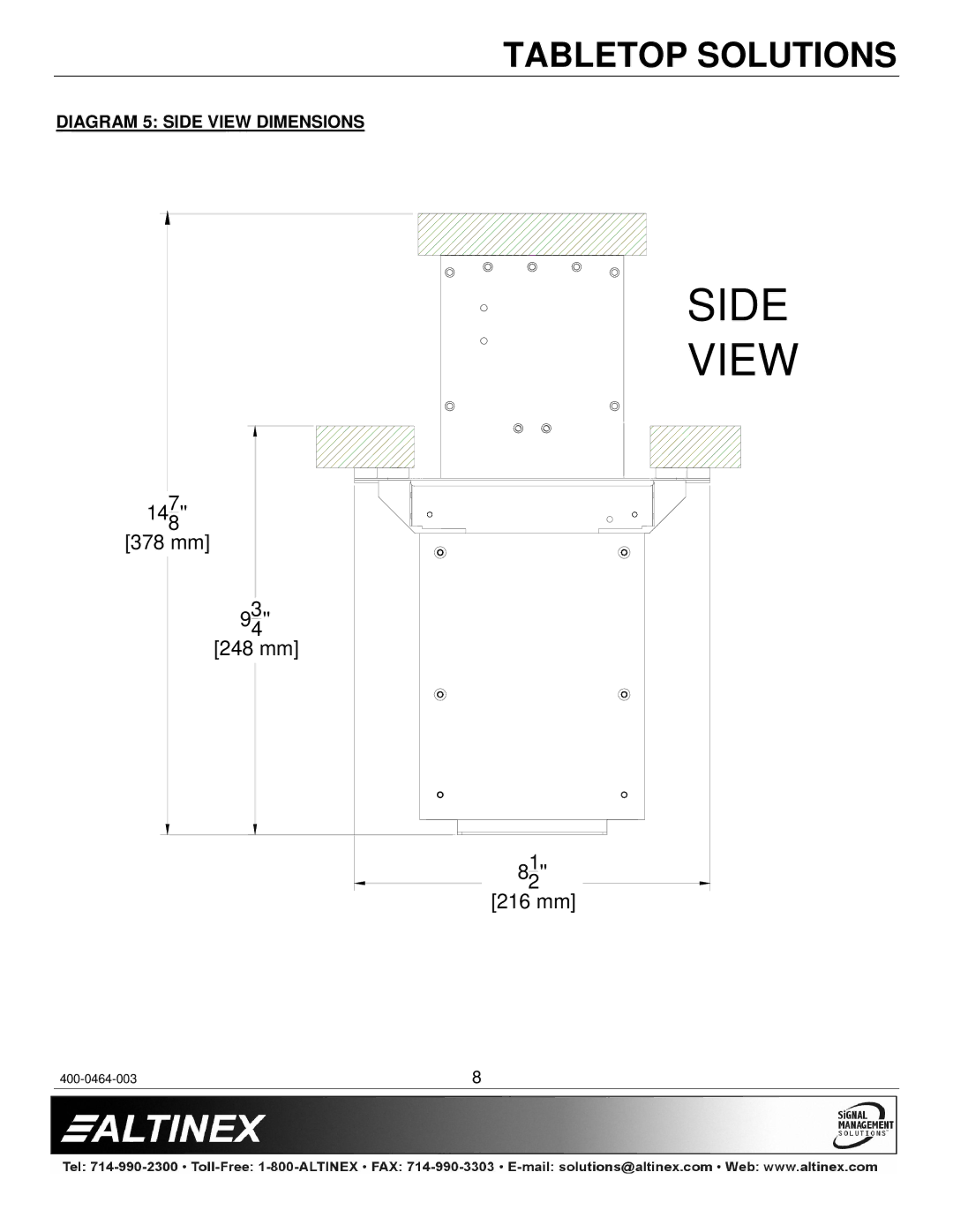 Altinex PNP527C, PNP517, PNP537C, PNP547C, PNP515 manual Diagram 5 Side View Dimensions 