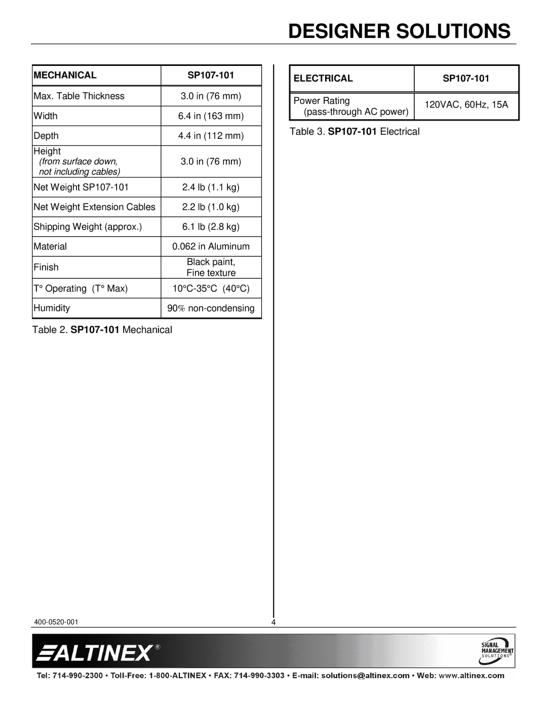 Altinex SP107-101/101C manual SP107-101Mechanical 