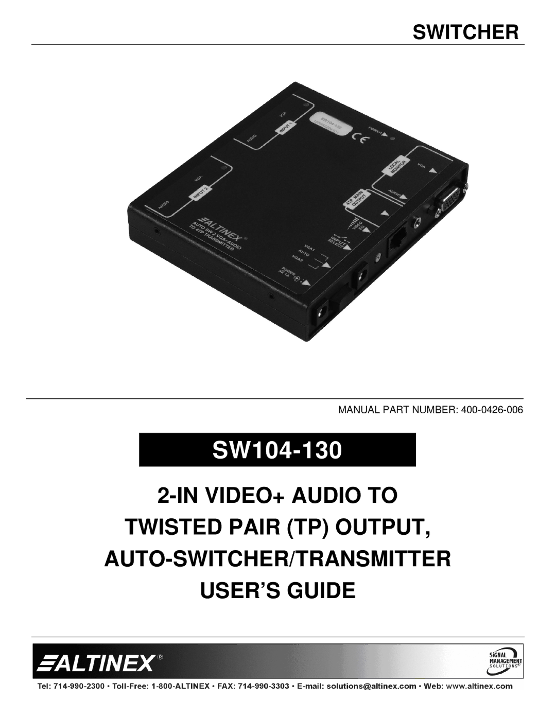 Altinex SW104-130 manual 