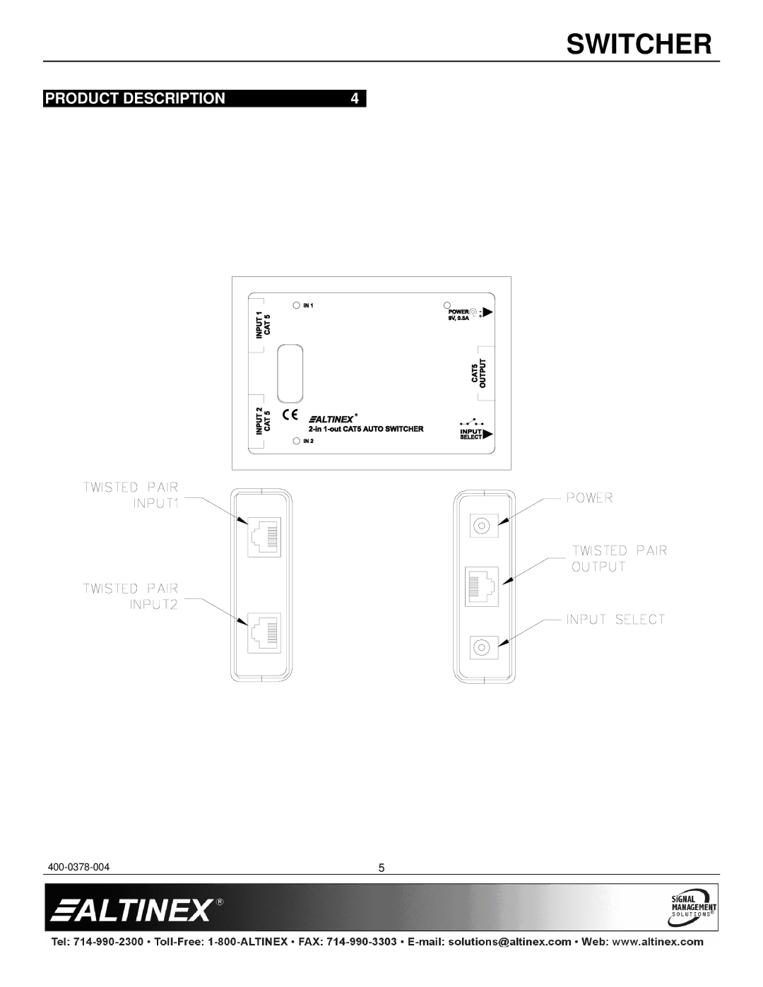 Altinex SW1956CT manual Product Description 