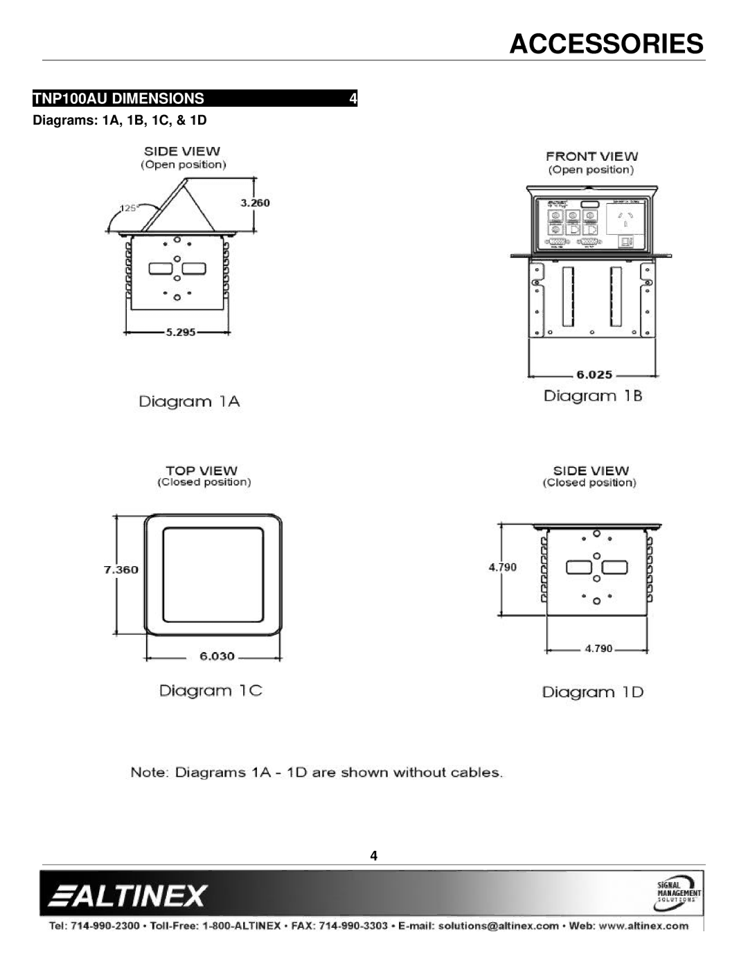 Altinex manual TNP100AU Dimensions 