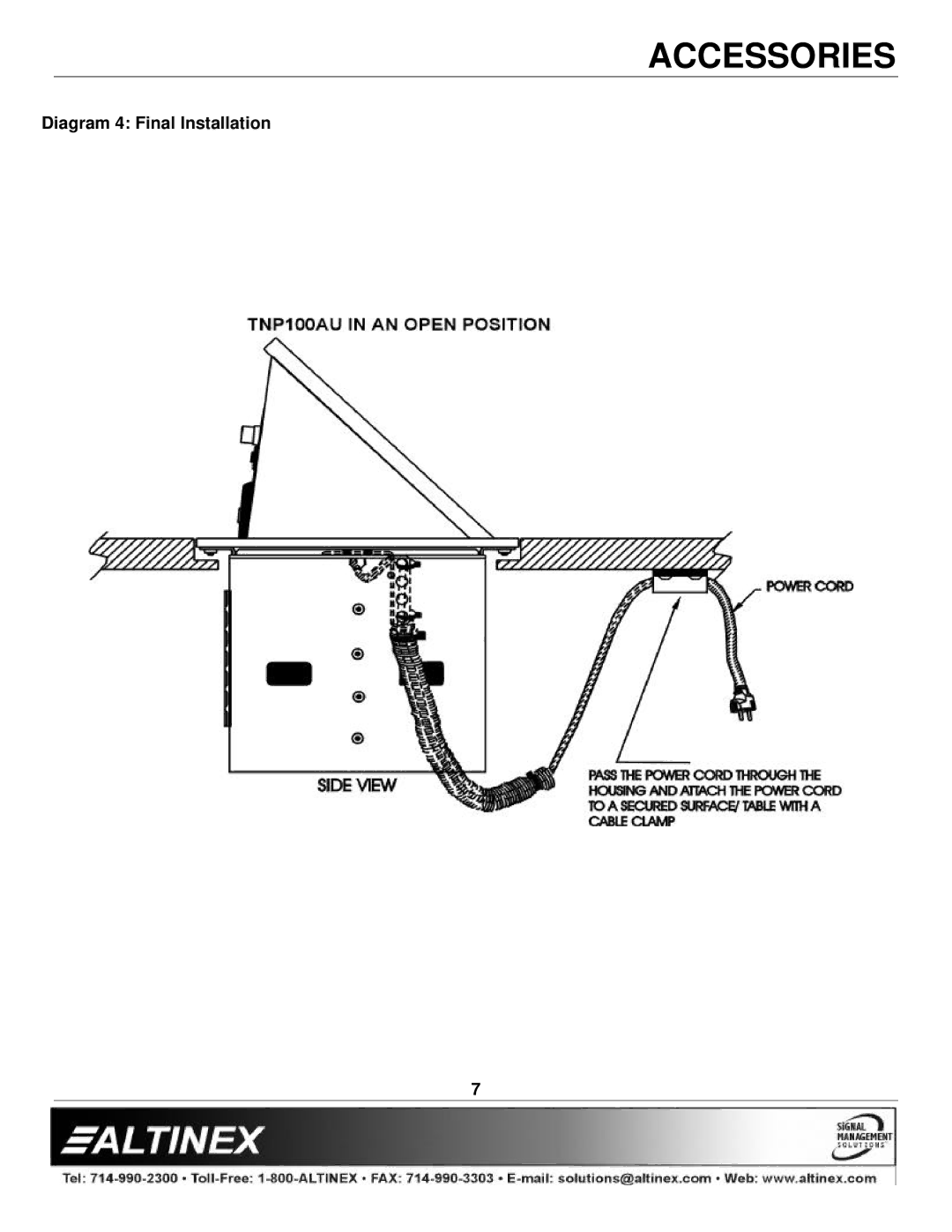 Altinex TNP100AU manual Diagram 4 Final Installation 