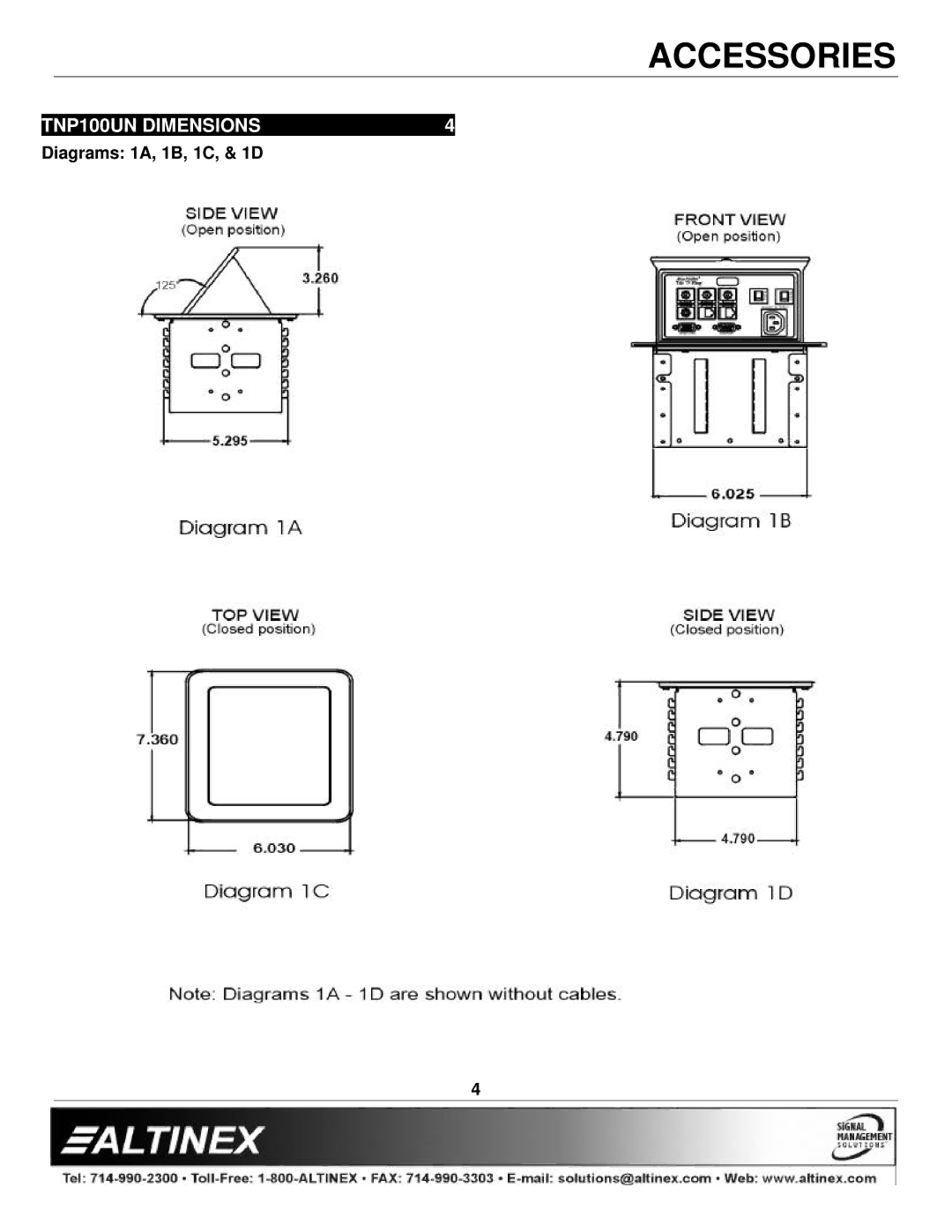 Altinex manual TNP100UN Dimensions 