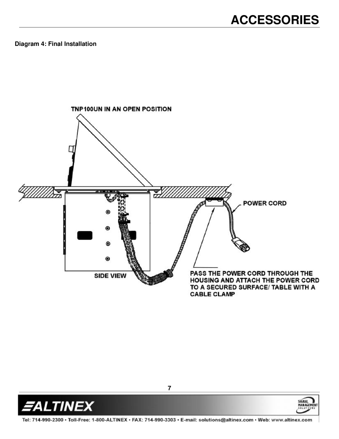 Altinex TNP100UN manual Diagram 4 Final Installation 