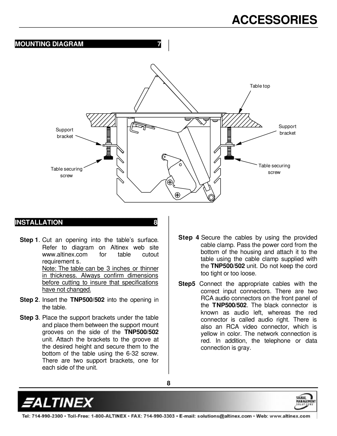 Altinex TNP500/502 manual Mounting Diagram, Installation 