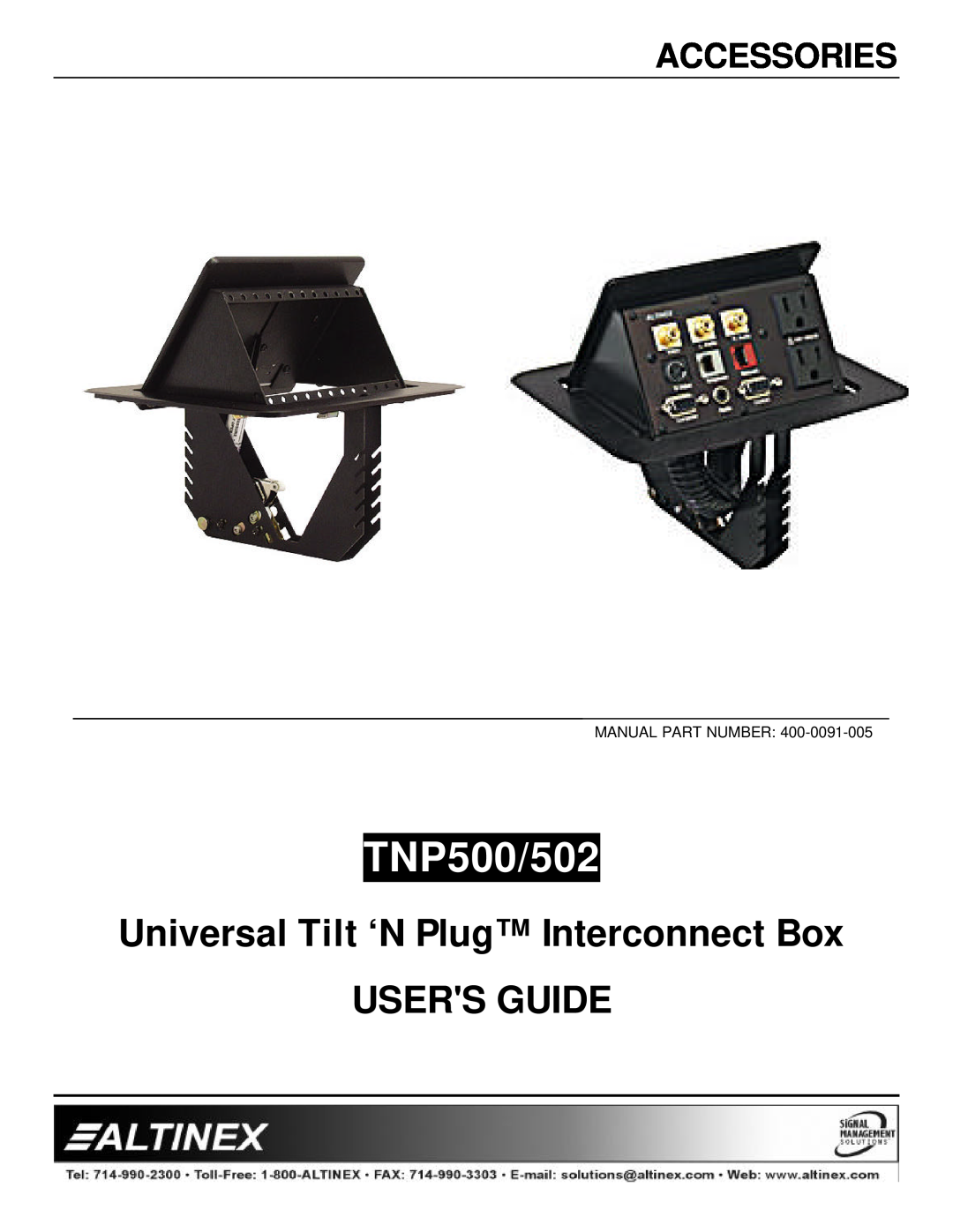 Altinex TNP500/502 manual Accessories, Universal Tilt ‘N Plug Interconnect Box USERS GUIDE 