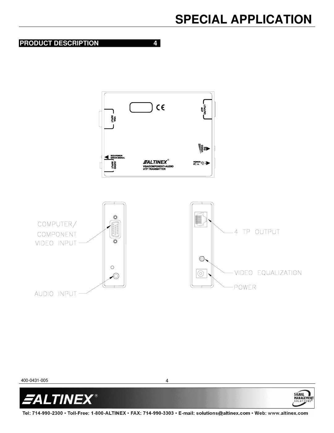 Altinex TP115-110 manual Product Description 