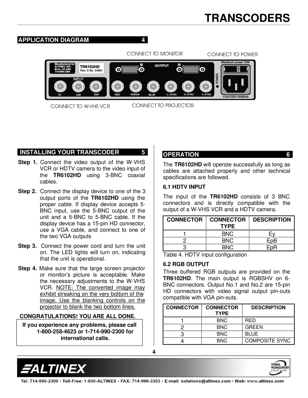 Altinex TR6102HD manual Application Diagram Installing Your Transcoder, Operation 