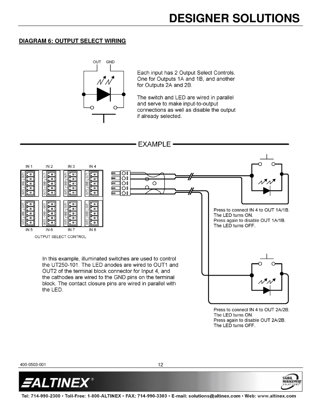 Altinex UT250-101 manual Diagram 6 Output Select Wiring 