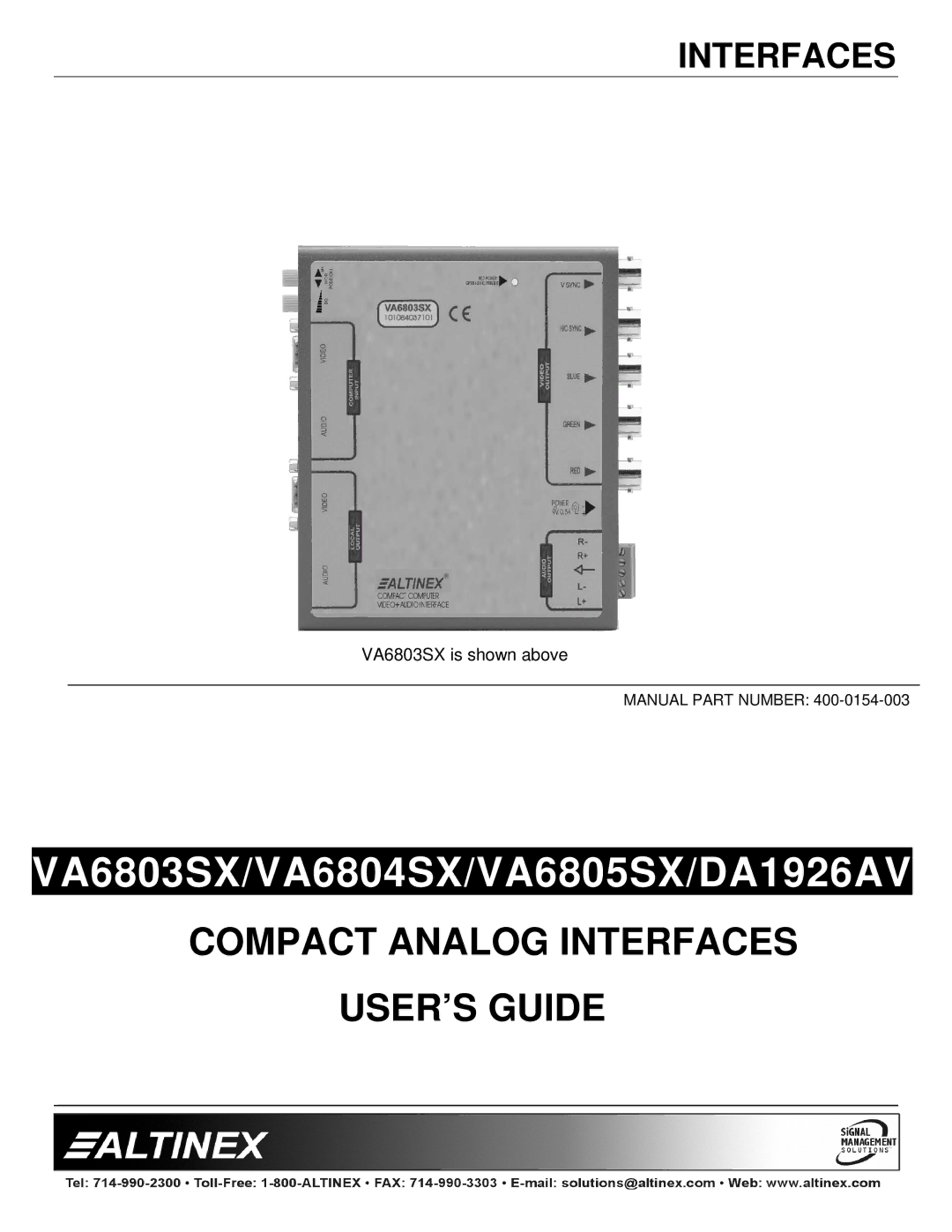 Altinex manual VA6803SX/VA6804SX/VA6805SX/DA1926AV 