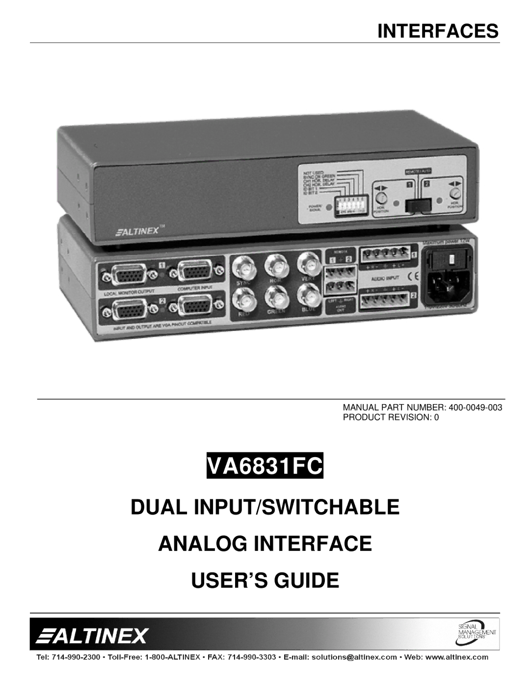 Altinex VA6831FC manual 