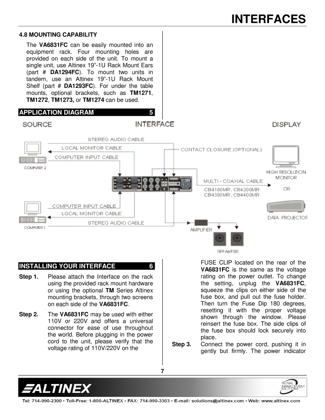 Altinex VA6831FC manual Application Diagram Installing Your Interface, Mounting Capability 