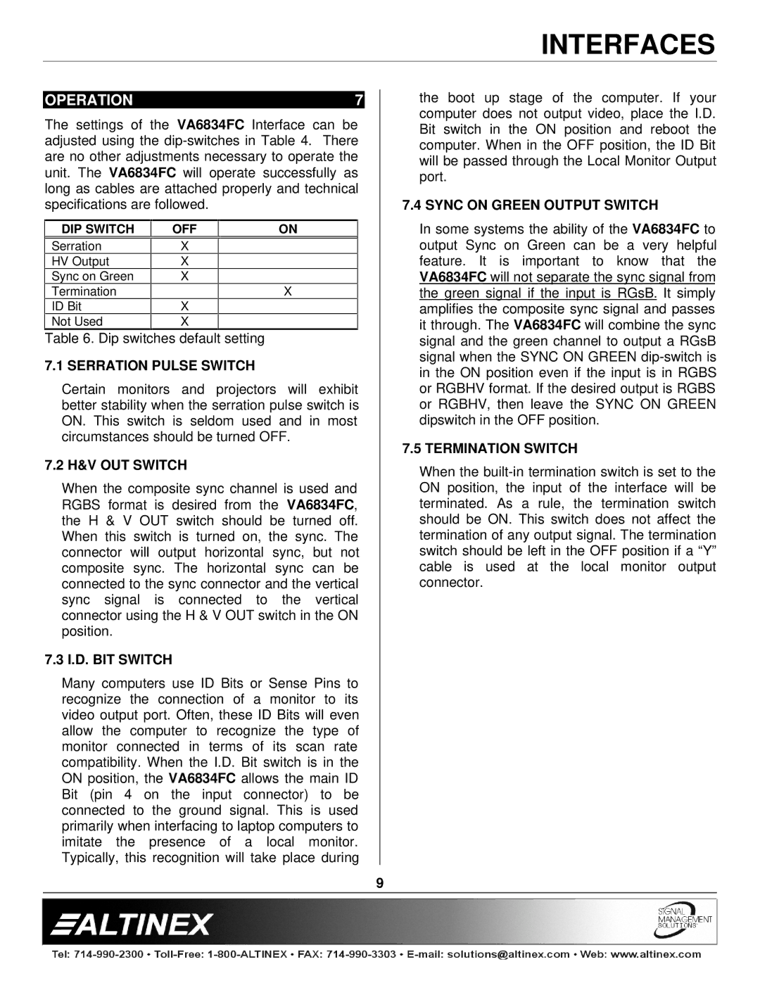 Altinex VA6834FC manual Operation 