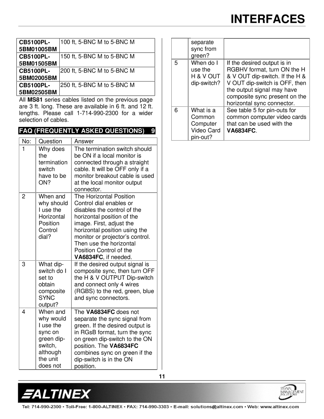 Altinex VA6834FC manual FAQ Frequently Asked Questions 