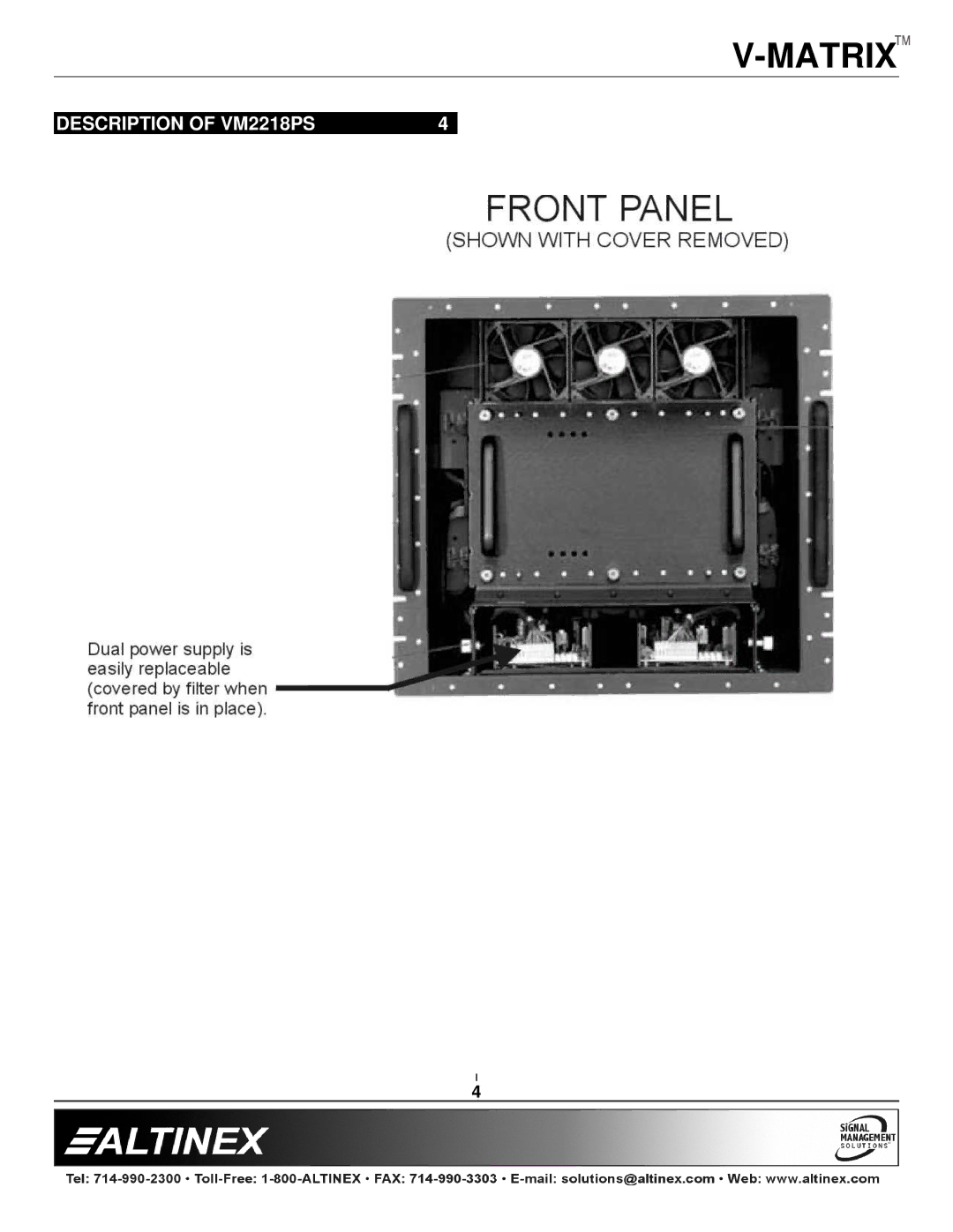 Altinex manual Description of VM2218PS 