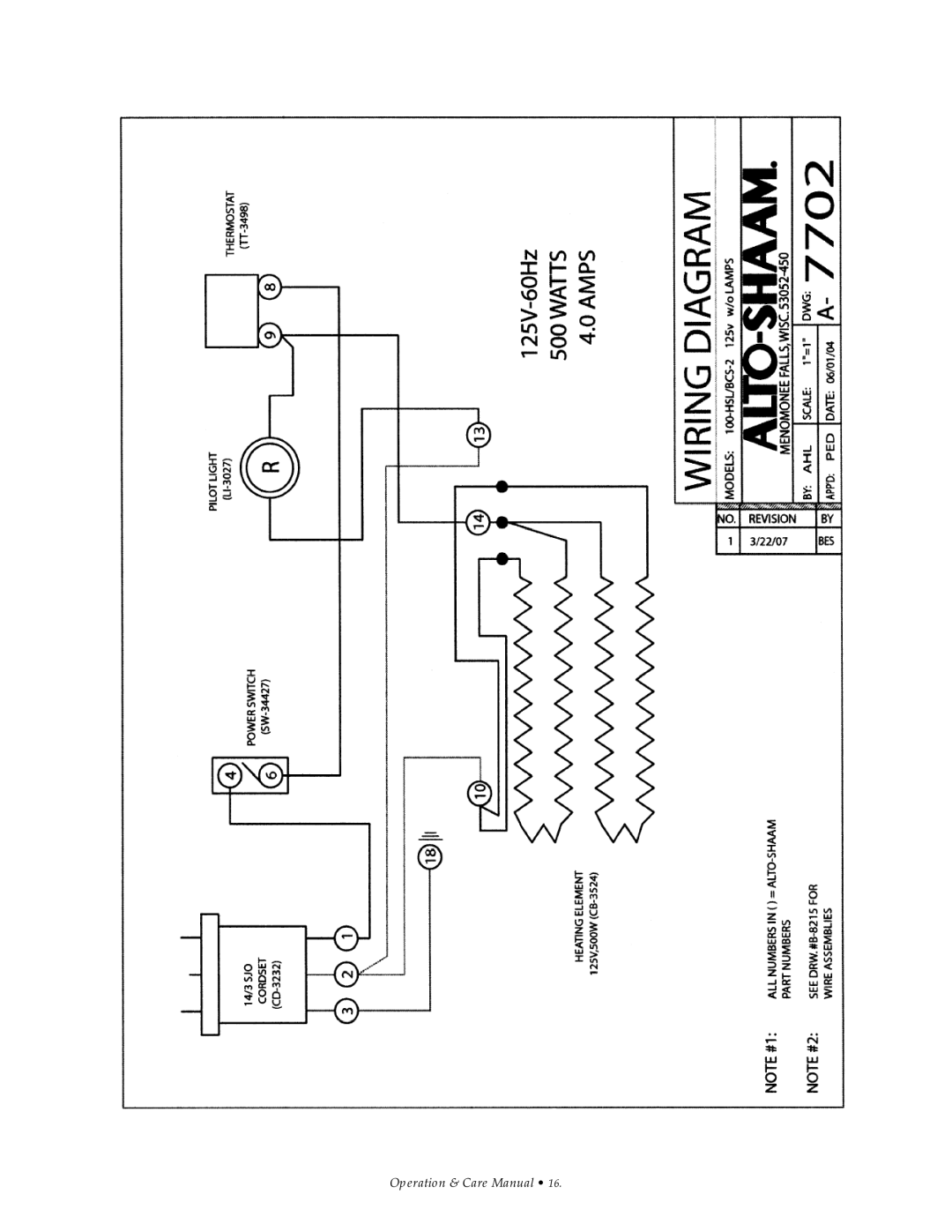 Alto-Shaam 100-HSL/BCS-2S manual Operation & Care Manual 