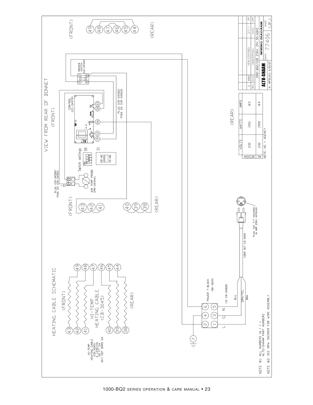 Alto-Shaam 1000-BQ2/96, 1000-BQ2/192, 1000-BQ2/128 1000-BQ2series operation & care manual 