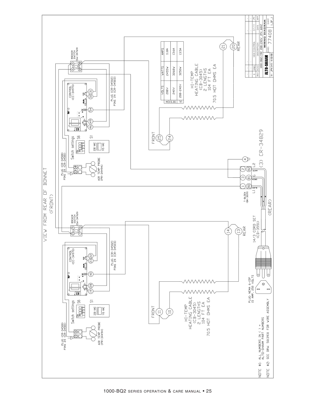 Alto-Shaam 1000-BQ2/192, 1000-BQ2/96, 1000-BQ2/128 1000-BQ2series operation & care manual 