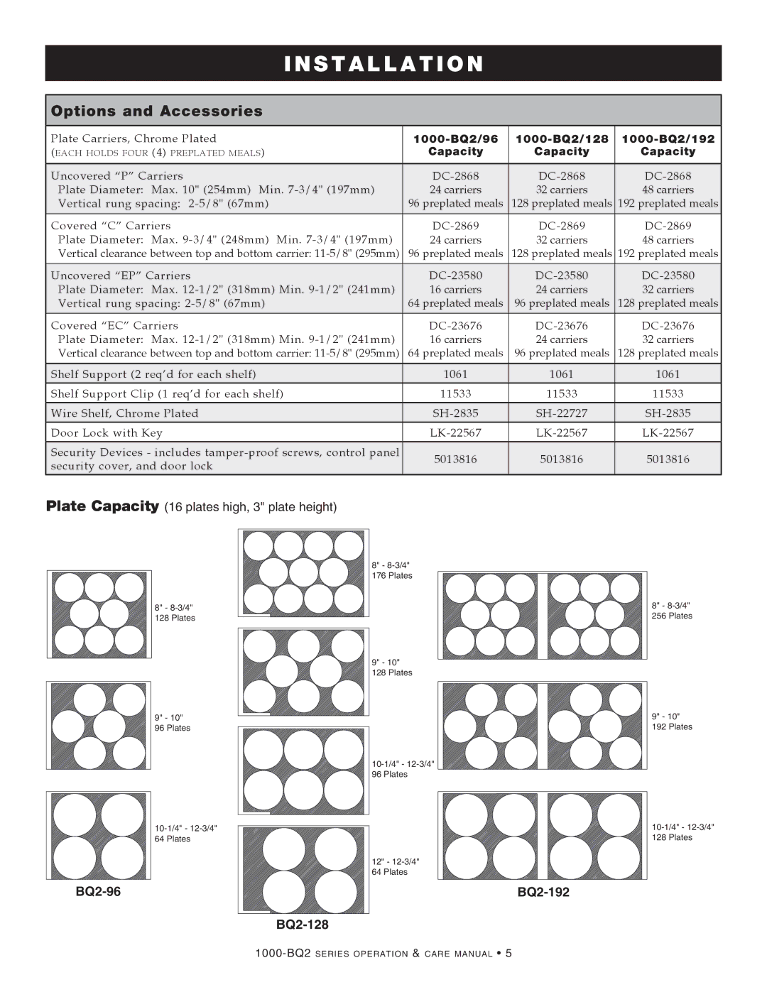 Alto-Shaam 1000-BQ2/96, 1000-BQ2/192, 1000-BQ2/128 manual Options and Accessories 