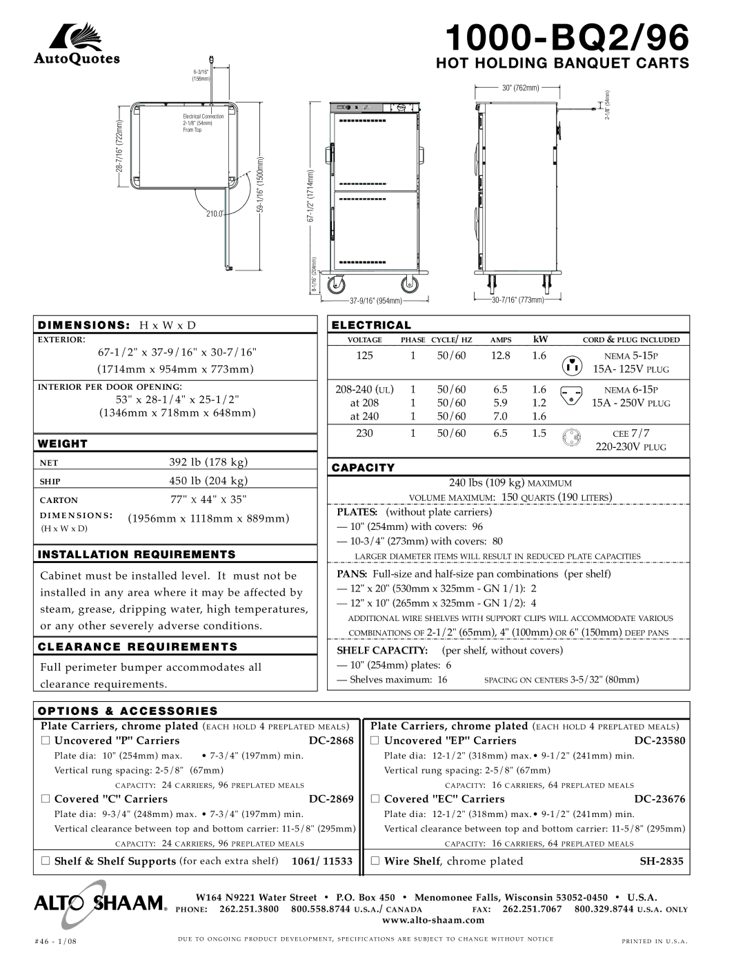 Alto-Shaam 1000-BQ2/96 manual 1000 -BQ2 