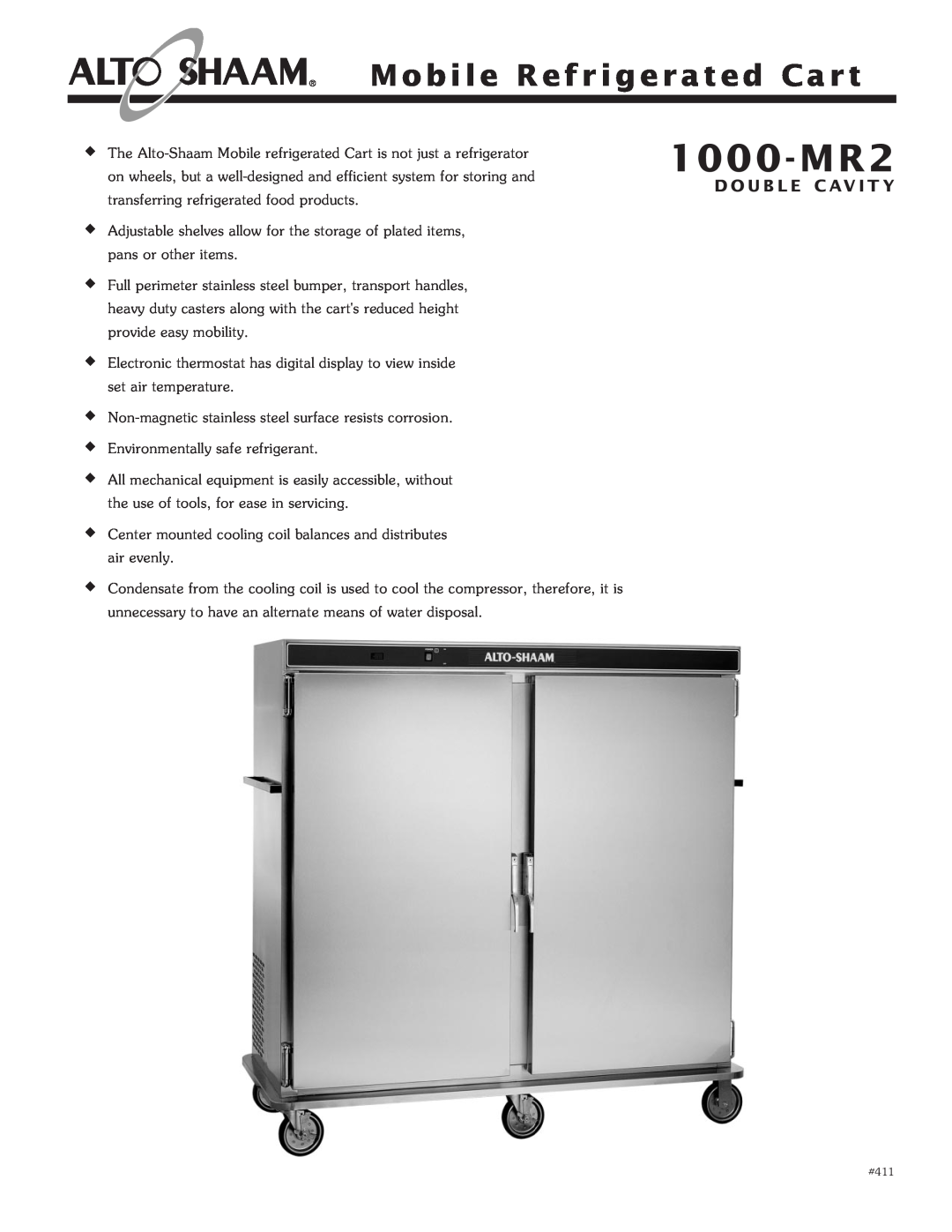 Alto-Shaam mobile refigerated cart double comopartment manual Installation Operation Maintenance, 1000-MR2, Model 