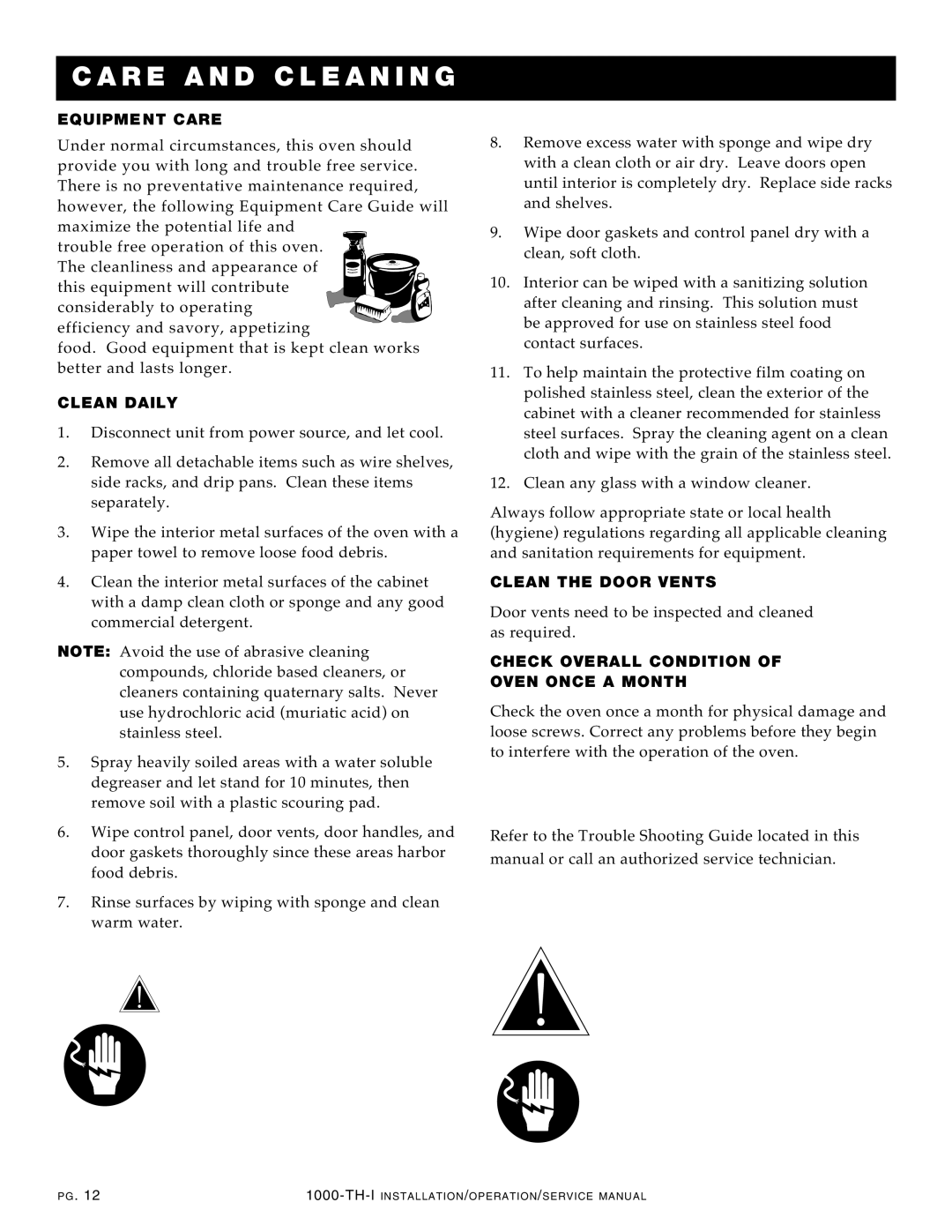 Alto-Shaam 1000-TH-I manual Da Nge R, Da Ng Er, Are Lean ING, Sever E Damage or Elect Rical Hazard Could Result 