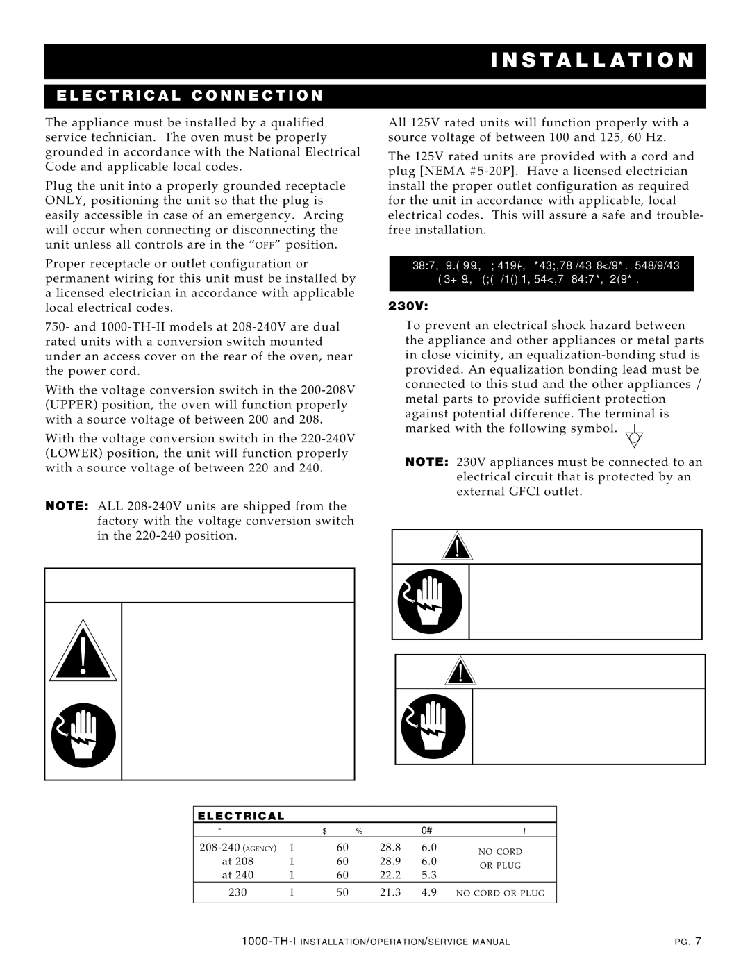 Alto-Shaam 1000-TH-I manual An Ge R, INS Tallatio, Electr IC AL Conne CTI on 